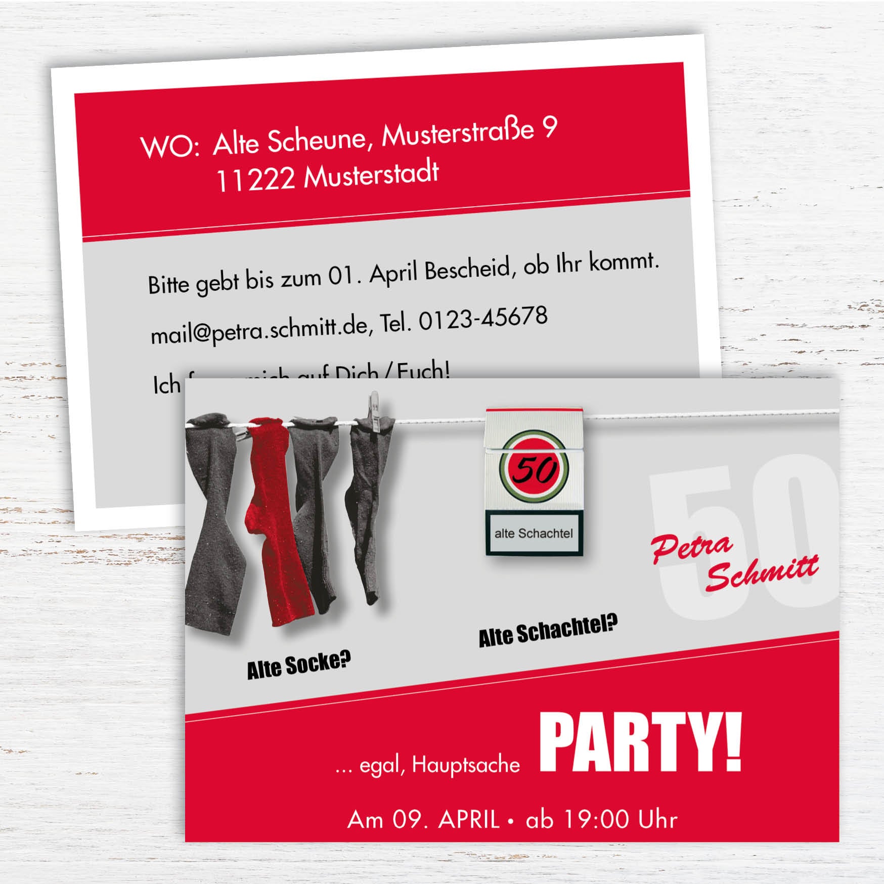 Einladung zum 50. Geburtstag: Alte Socke, Alte Schachtel Individuelle Einladung